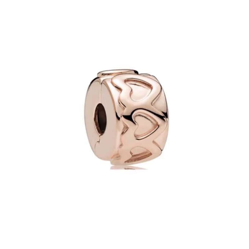 Plated Rose Gold Sparkling Pink Air Balloon & Levelled Heart Charm Bead Fit Original Sier Bracelet DIY Jewelry