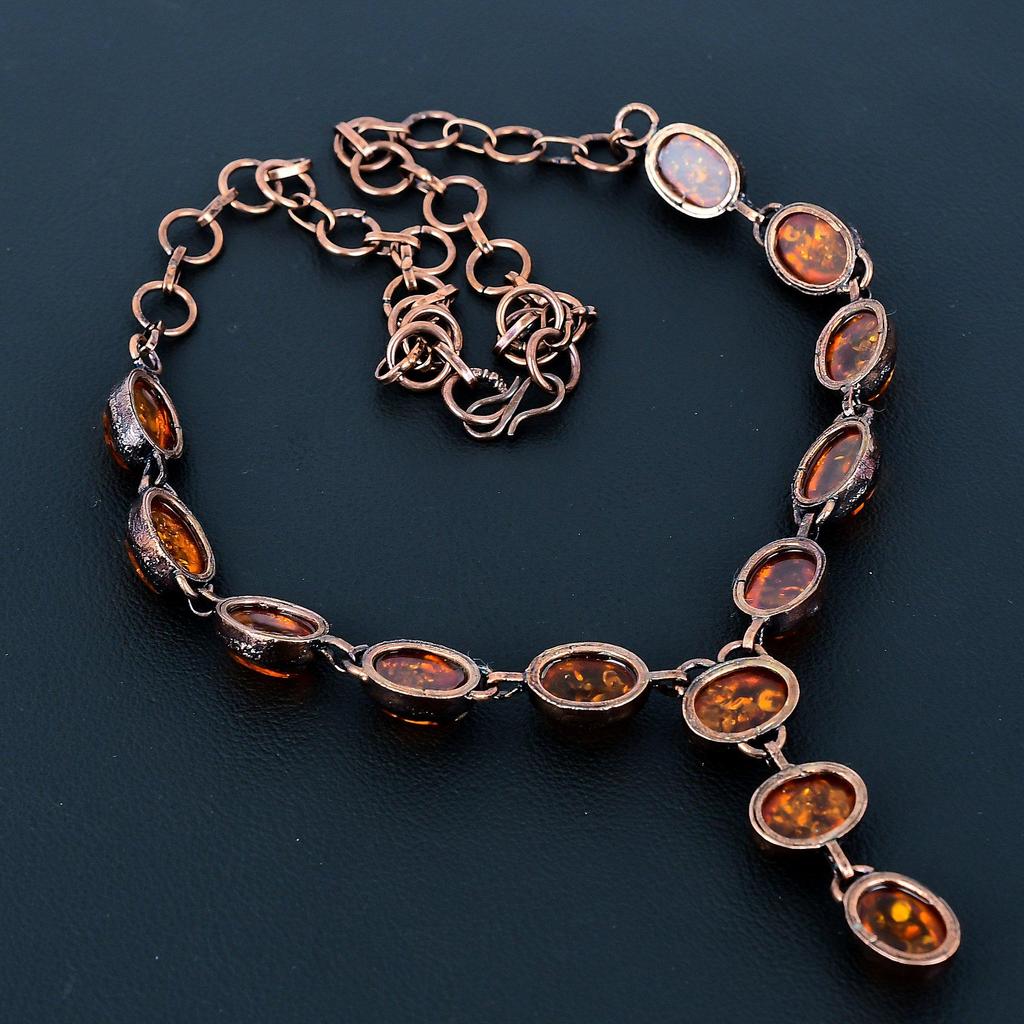 Bernsteinkette aus dem Baltikum Edelsteinschmuck, Kupfer elektrogeformte verstellbare Kettenkette, Geschenk für Frauen handgefertigte Halskette