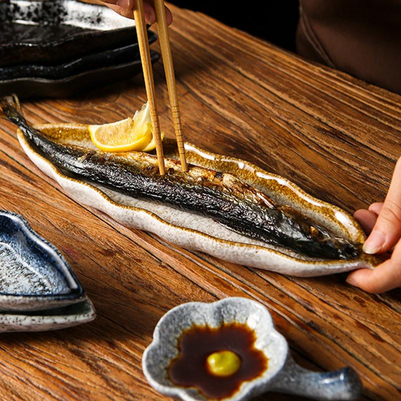 Japanese Cuisine Sashimi Cutlery Ceramic Cold Dish Saury Sushi Serving Plate Eel Sashimi Platter Dessert Plate Snack Tray