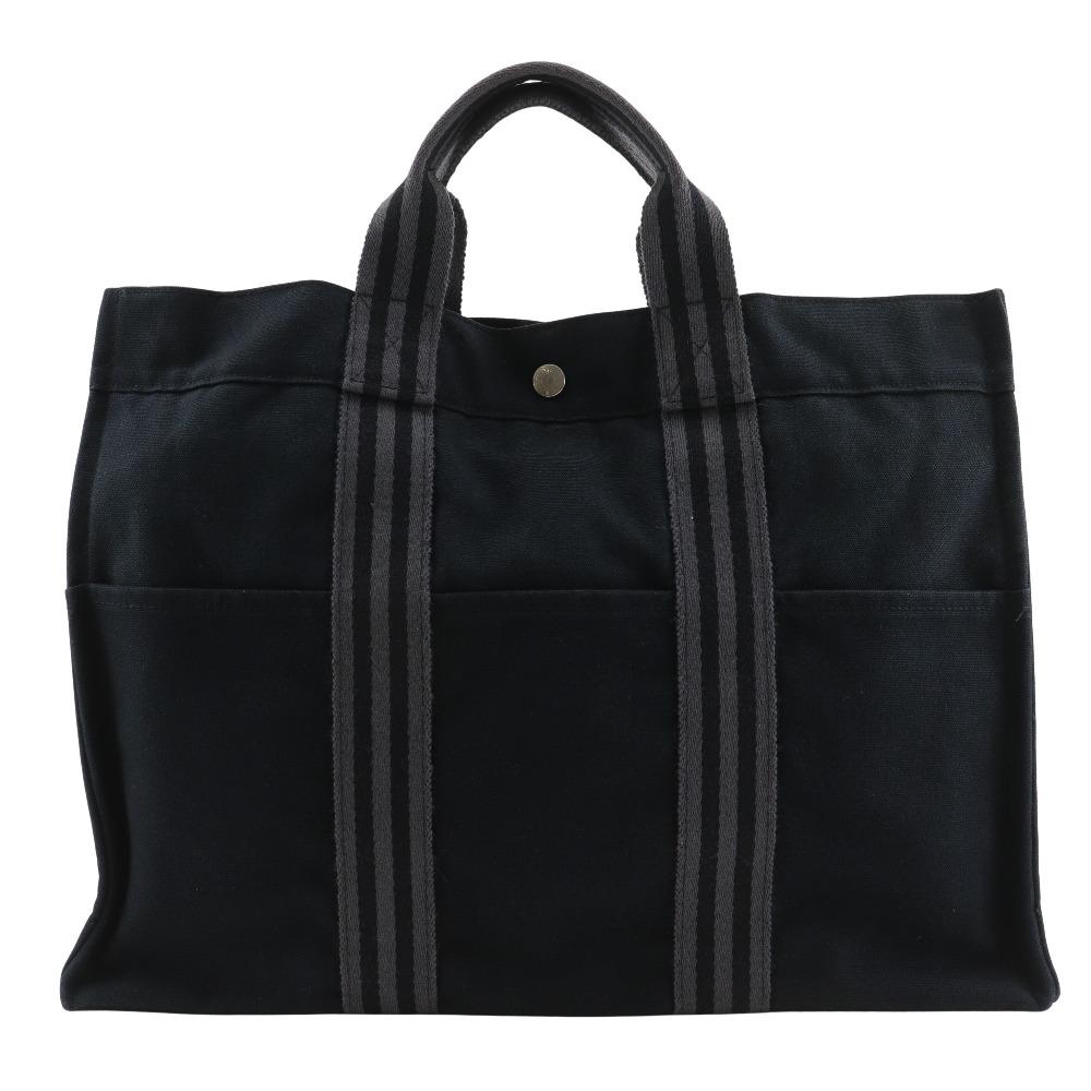 Hermes Fourre ToutMM Handbag Tote Bag Black Cotton Unisex Used