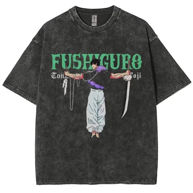 Jujutsu Kaisen Geto Suguru Mono Sketch Vintage Washed Oversized Anime Streetwear Unisex Casual Black TShirt