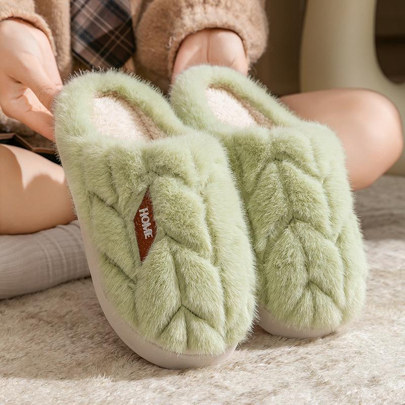 Cotton Slippers Autumn and Winter Striped Thick-soled Indoor Warm Plush Cotton Shoes Couple Non-slip Shoes