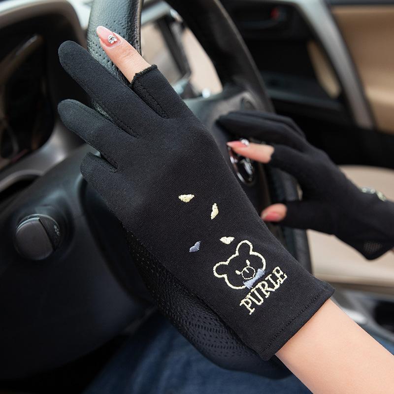 Nail art UV protection half finger sunscreen female thin anti-black driving non-slip dew finger breathable spring and summer