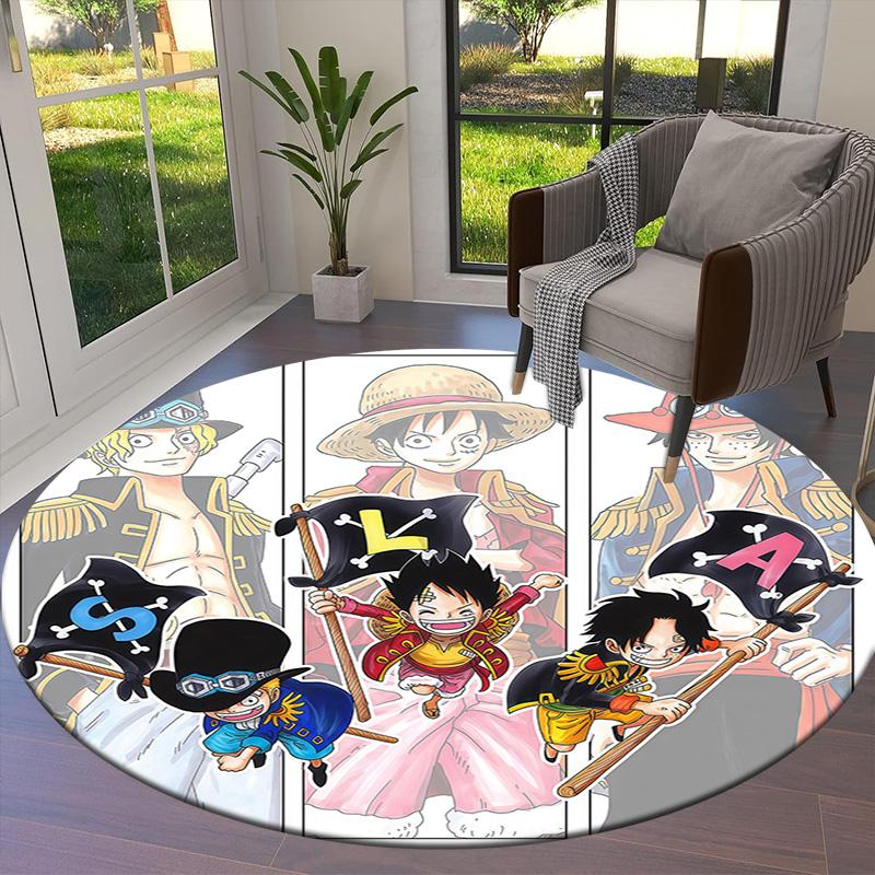 Anime One Piece Round Area Rug Carpet Rug For Living Room Bedroom Sofa Playroom Decor Nonslip Floor Mat