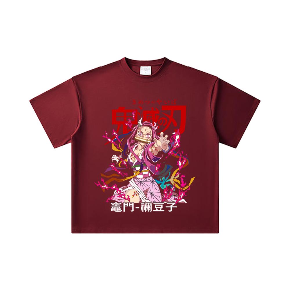 260 GSM Double Yarn 32 Count 100% Cotton Demon Slayer V72 Nezuko Print Unisex Heavy Cotton T Shirt