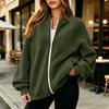 Women's Thermal Baseball Collar Zip Up Jacket Color Loose Fit