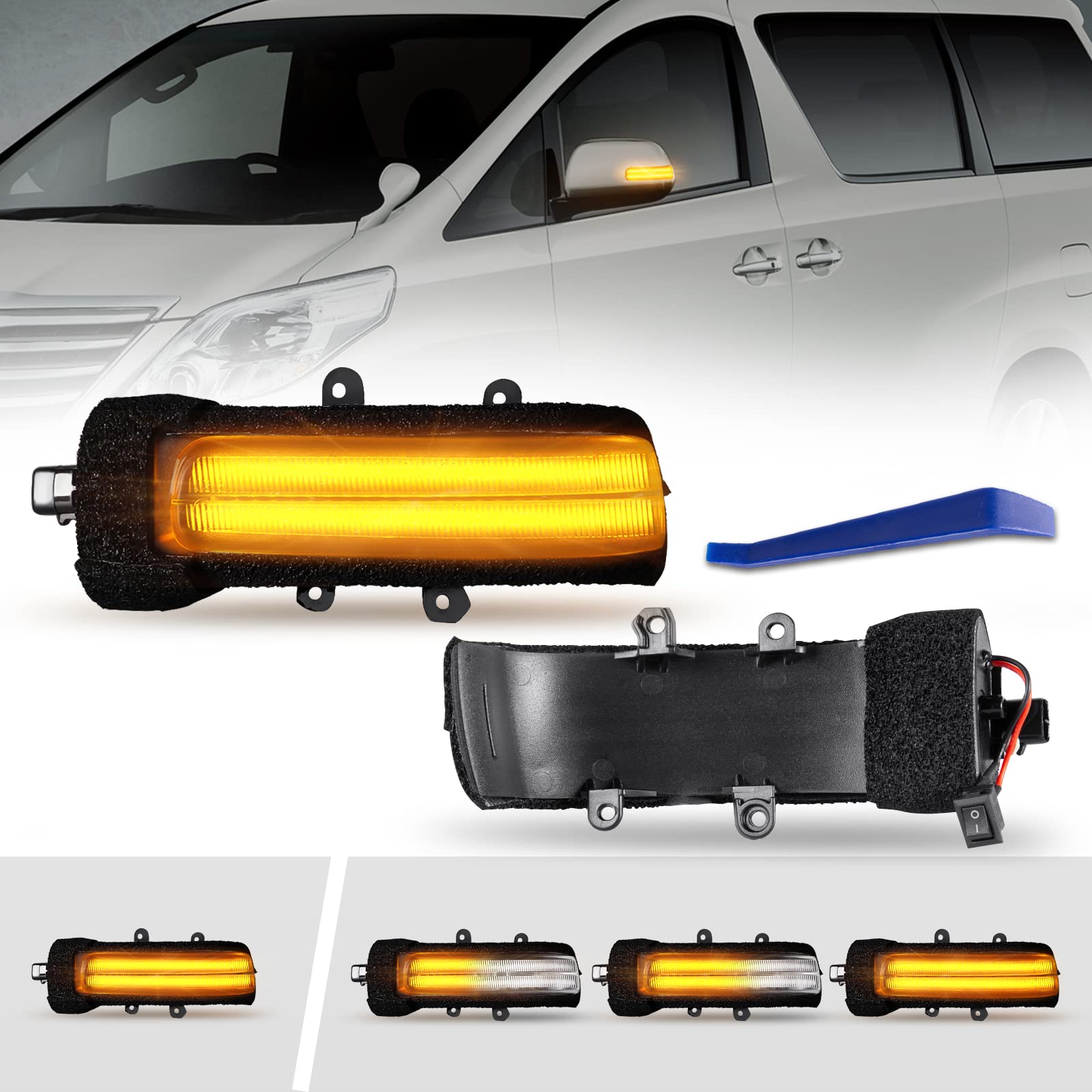 

POPMOTORZ Alphard/Vellfire 20 Series Early/Late LED дверное зеркало с последовательным указателем поворота [переключаемый режим плавного/полного мигания] [Команда по техосмотру транспортного средства]