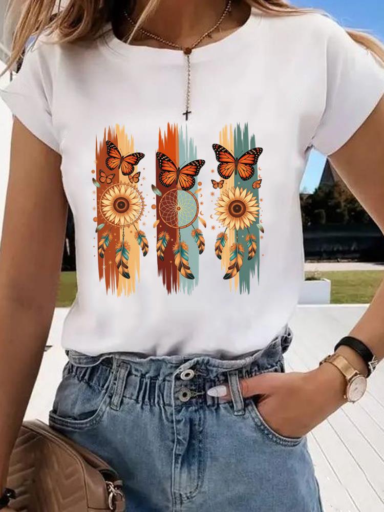 (Asian Size) style butterfly Clothing Graphic Tee Women's Top Print O-neck Fashion Female Casual T Short Sleeve T-shirts