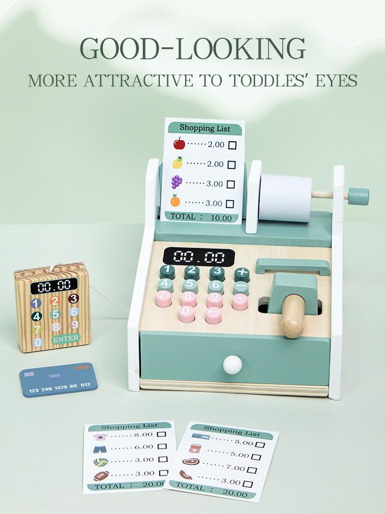 Dětský raný vzdělávací hrací domeček hračka simulace dřevěná pokladna multifunkční nakupování supermarket
