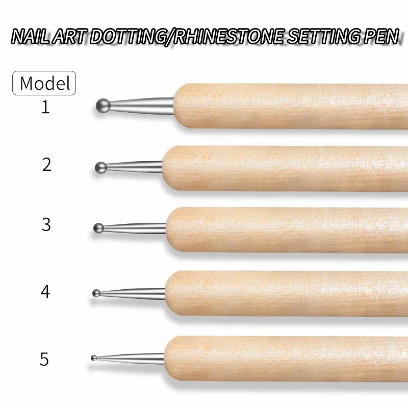 Dual-End Wooden Dotting Pen Marbleizing Tool Set for Nail Design Manicure Painting Kit 5pcs