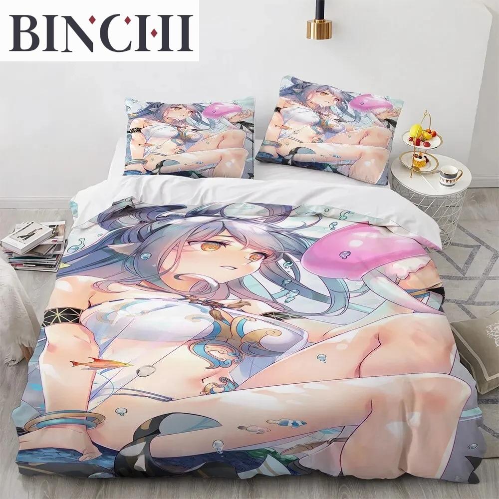 Set de lenjerie de pat pentru fete Kawaii Anime sexy, cuvertură de pilotă Set pat cuvertură husă de pilota pentru fată de pernă, King Queen Twin Size Băieți Fete Adulti