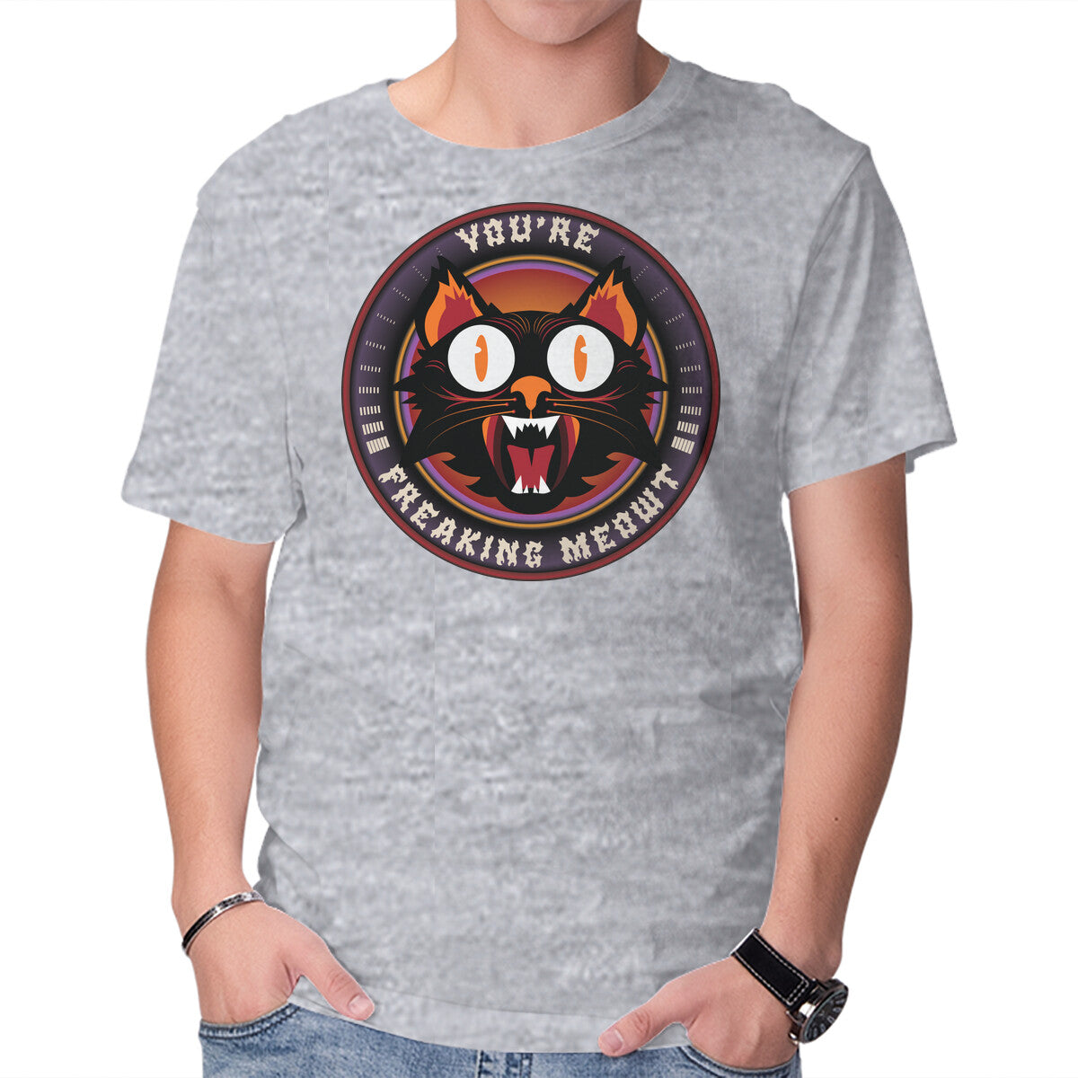 Unisex Crew Neck T-Shirt You re Freaking Meowt Graphic Short Sleeve Casual Tee L