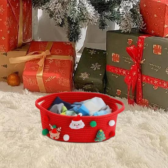 Christmas Gift Basket Braided Rope Basket with Handles Large Capacity Toy Organizer Cute Xmas Basket for Festive Gifts Home Storage