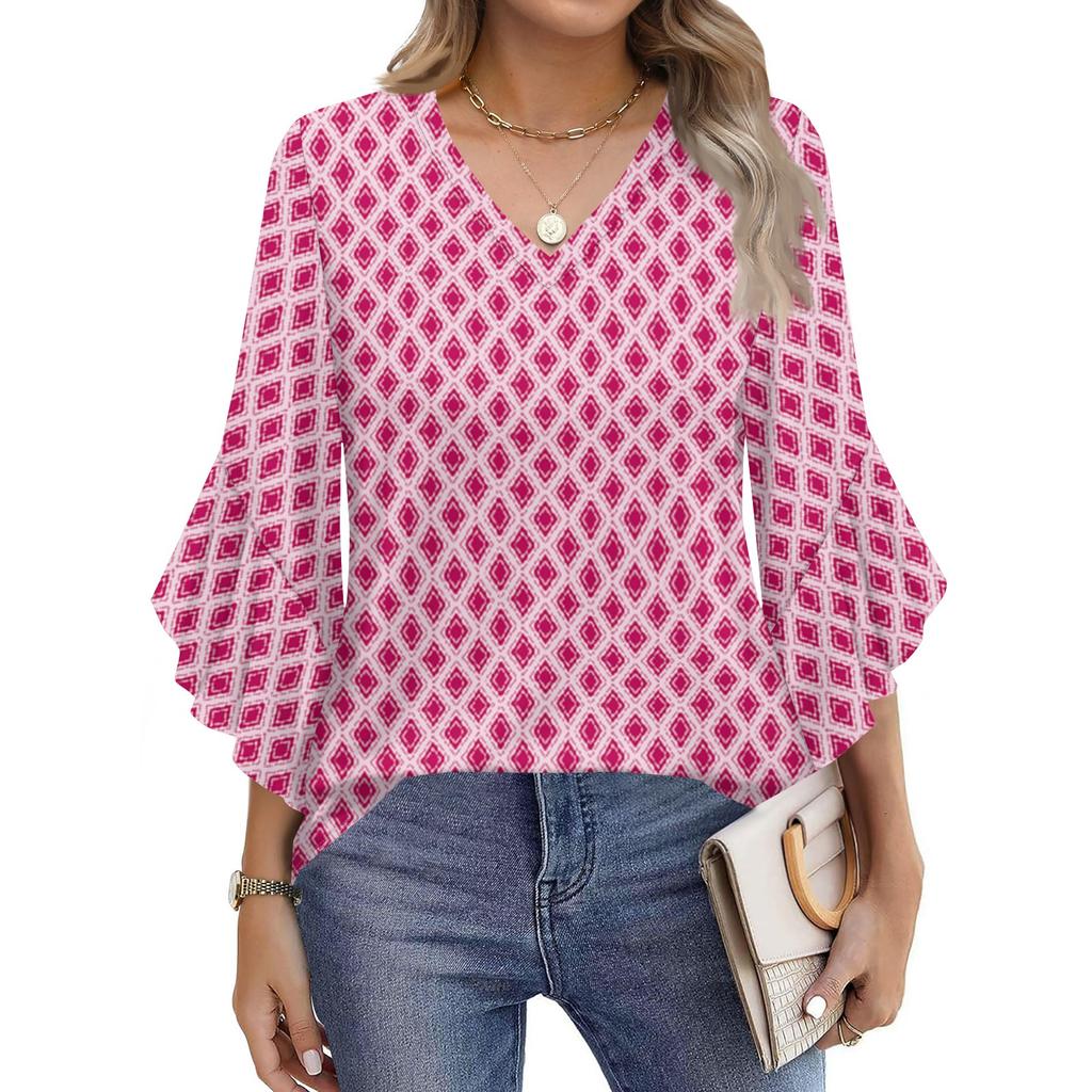 Blouses For Women Dressy Casual 3/4 Length Sleeve Womens Tops V Neck Tshirts Shirts With Flared Sleeve