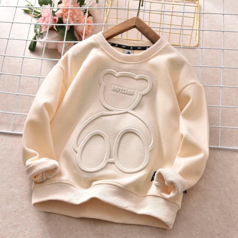 Spring Autumn Steel Print Bear Sweatshirt Boys Clothes Teenagers Long Sleeve Pullovers Girls Kids Cotton Tops Anime Hoodie