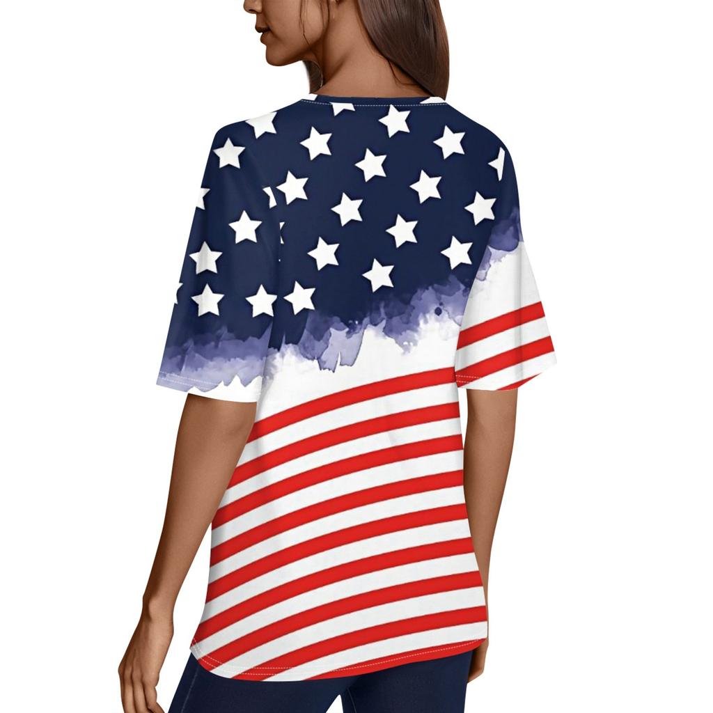 Women's V Neck T Shirts Half Sleeve Tops Printed Casual Summer Tees T Shirt Blouse