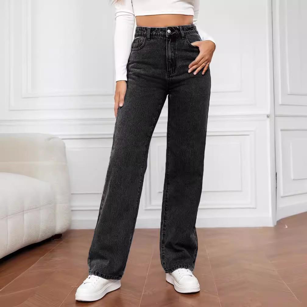 2025 Women's European & American Style Washed Denim Loose Straight-Leg Jeans for Autumn/Winter
