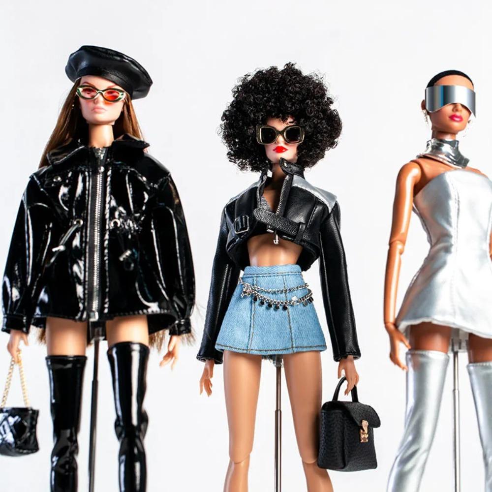 30cm Ubranka i Akcesoria dla Lalki Fajnej Dziewczyny Futurystyczna Nowoczesna Skórzana Kurtka/Koszula/Okulary Moda Przebranie Dla Lalki Supermodelki 1/6