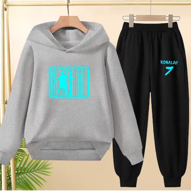 Student Uniform Hooded Sweatshirt + Long Pants Set. Children's Sportswear, Loose Suits for Boys and Girls Aged 3 to 13