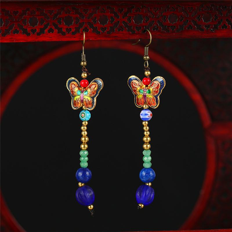 Handmade Classical Jade Fringed Earrings, Retro Female Long Style Temperament Agate Shell Antique Earrings, Earrings.