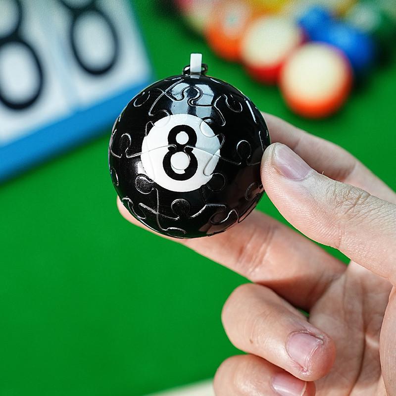 Chaveiro Bola de Bilhar Quebra-cabeça 3D Inovador Brinquedo Criativo Plástico Preto Oito