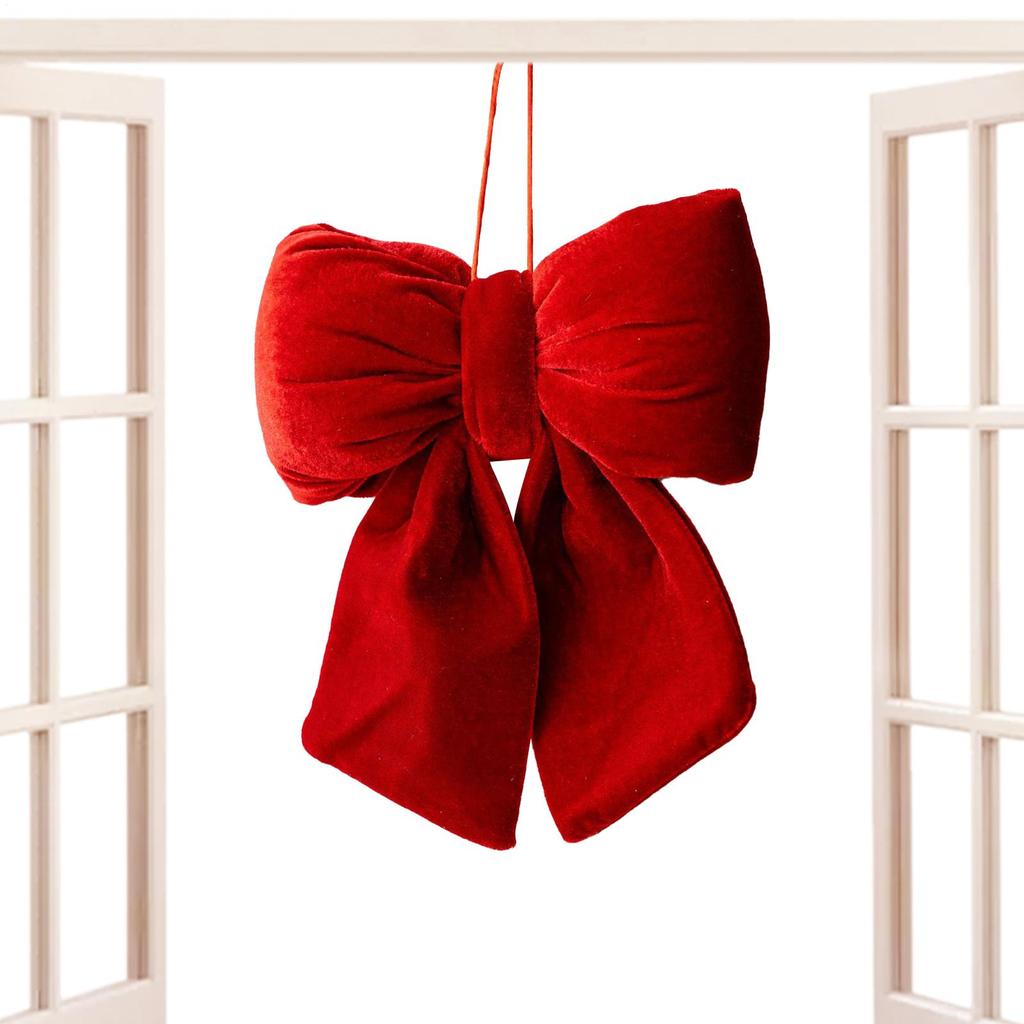 Velvet Red Bow Christmas Decoration Garland Topper Hanging Ornament Christmas Tree Decoration Christmas Bows For Winter Party
