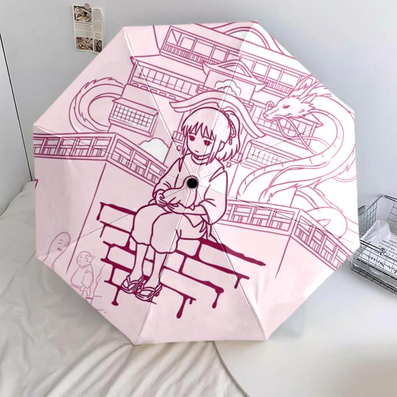 Spirited Away Foldable Umbrella Fashionable Auto-Open 8 Iron Ribs Plastic Handle Sunshade-kwq282