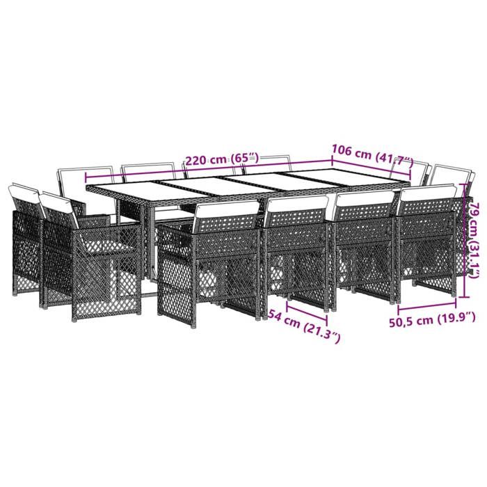 VidaXL Ensemble à manger de jardin et coussins 13 pcs beige, ensemble de salle à manger d'extérieur 3210862
