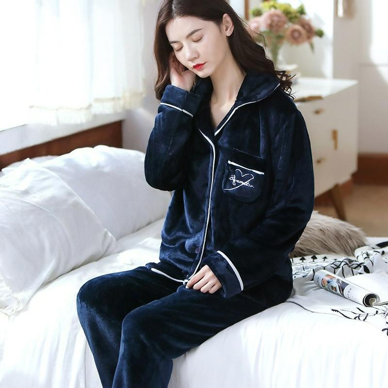 Suit Pajamas, Women's Coral Fleece Pajamas, Autumn and Winter Thickened Warm Flannel Pajamas, Women Can Wear Home Service Outside