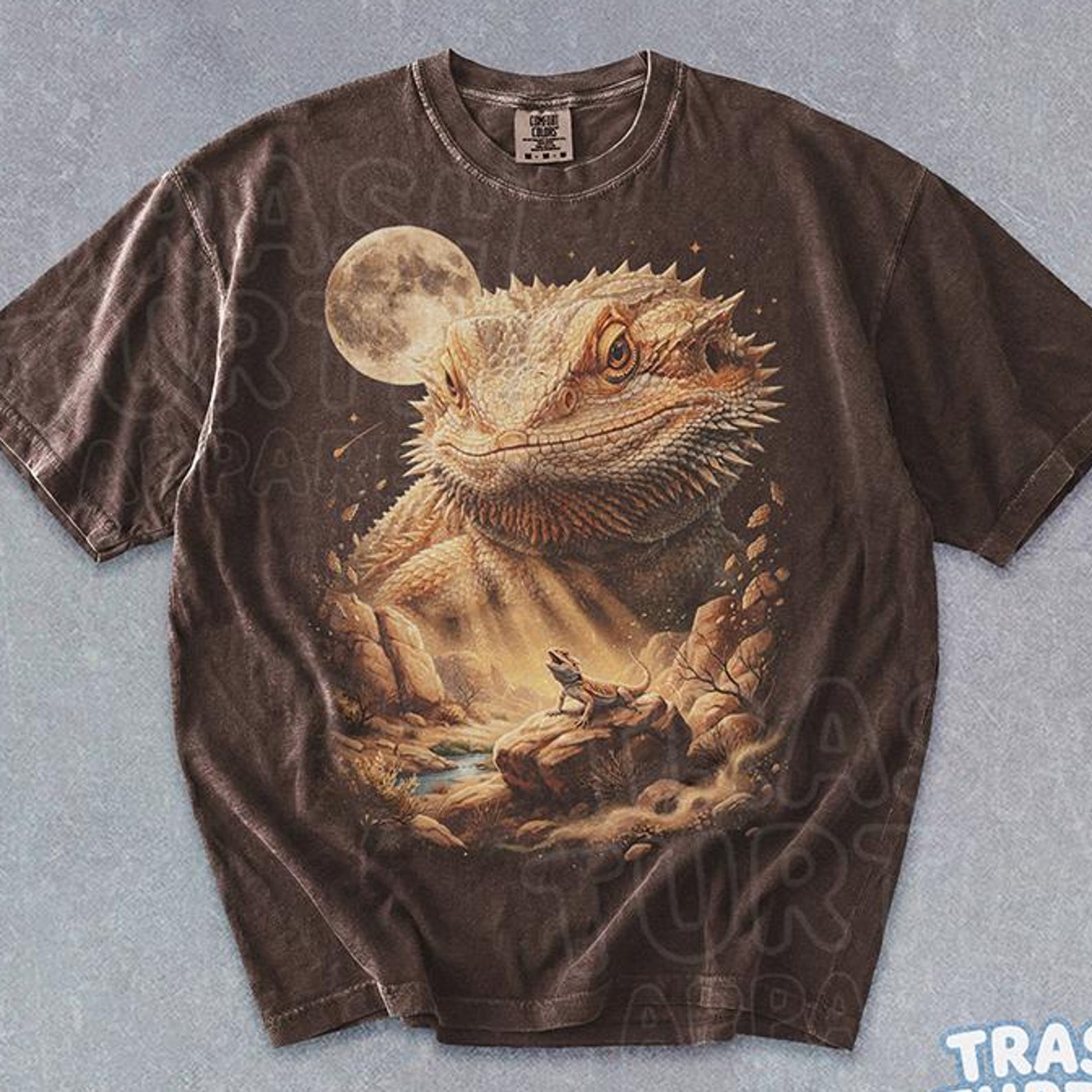 Bearded Dragon Moon Shirt Three Lizard Lover Tshirt Retro 90s Full Moon T-shirt Funny Vintage Graphic Tee 2XL