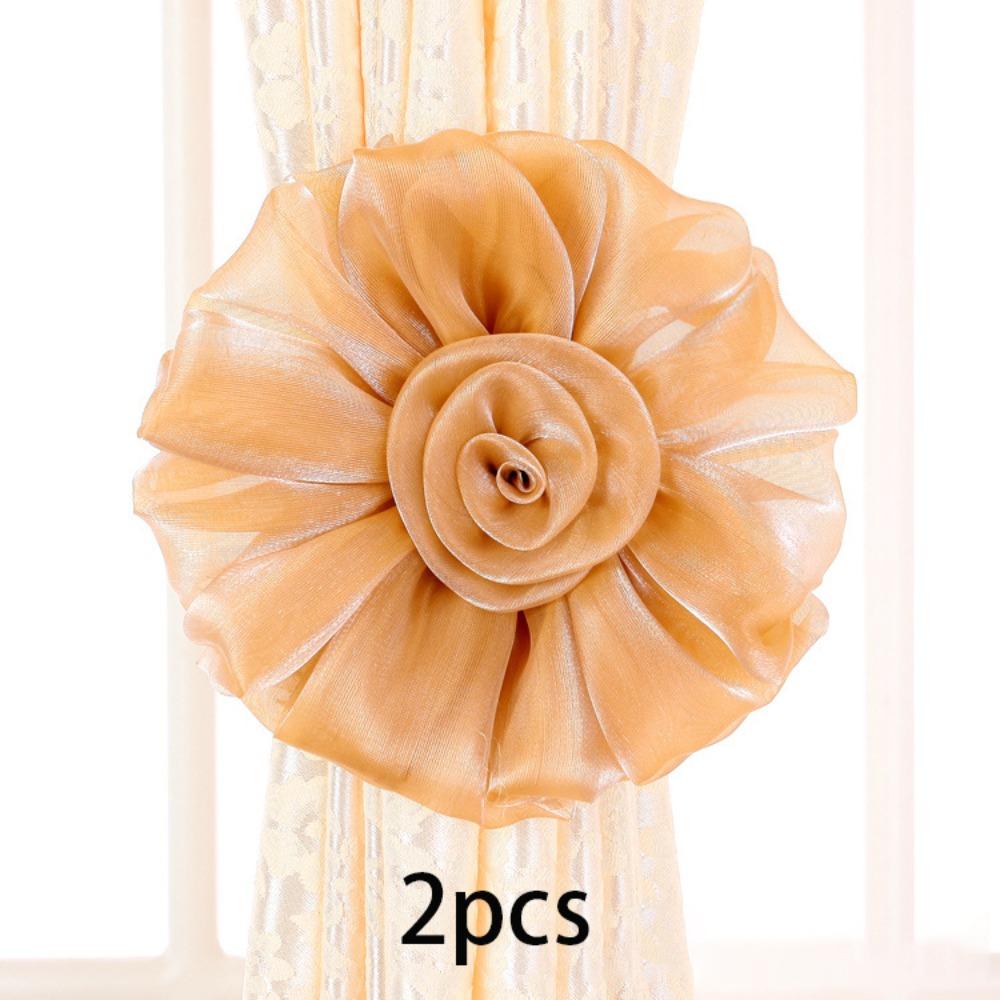 

2PCS Lace Flower Flower Shape Curtain Straps DIY Curtain Rose Buckle Clips Tulle Curtain Decor Tie кавовий