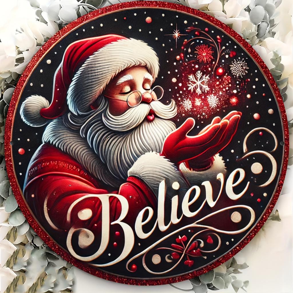 Vintage Christmas D Relief Art High Definition Metal Wall Art Set of Retro Round Iron Sheet Decor Includes Santa Truck Sno