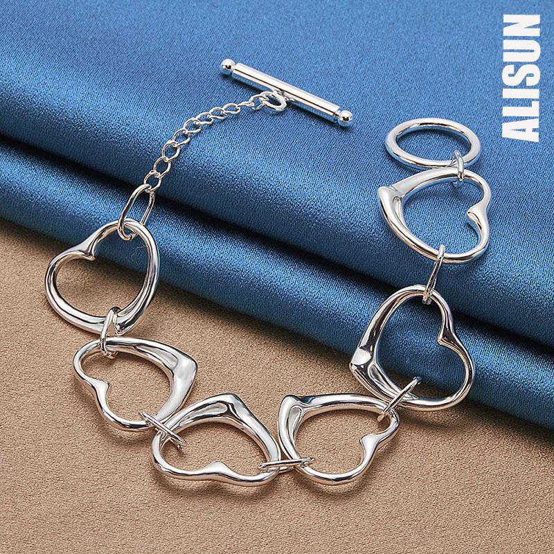 925 Sterling Silver Six Heart Bracelet Fashionable Wedding Jewelry