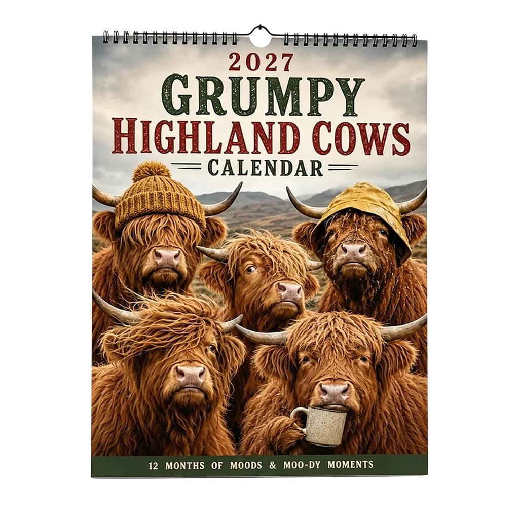 2027 Cow Calendar A4 Spiral Bound Monthly Planner US Holiday Farmhouse Decor