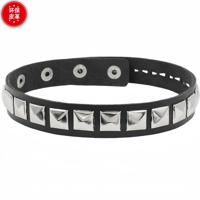Eco-friendly PU Leather Street Shot Punk Goth Harajuku Soft Girl Square Nail Collar Collar Collarbone Necklace