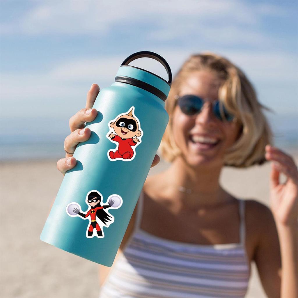 The Incredibles Glossy Cartoon Stickers: 52 Sheets for Suitcases, Computers, Motorcycles, Water Bottles, and Journals