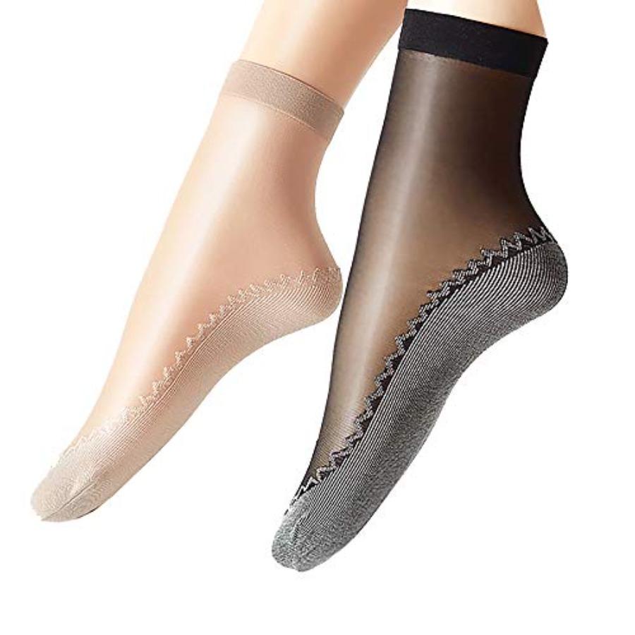 Women S 6 Pairs Silky Anti-Slip Cotton Sole Sheer Ankle High Tights Hosiery Socks Reinforced Toe