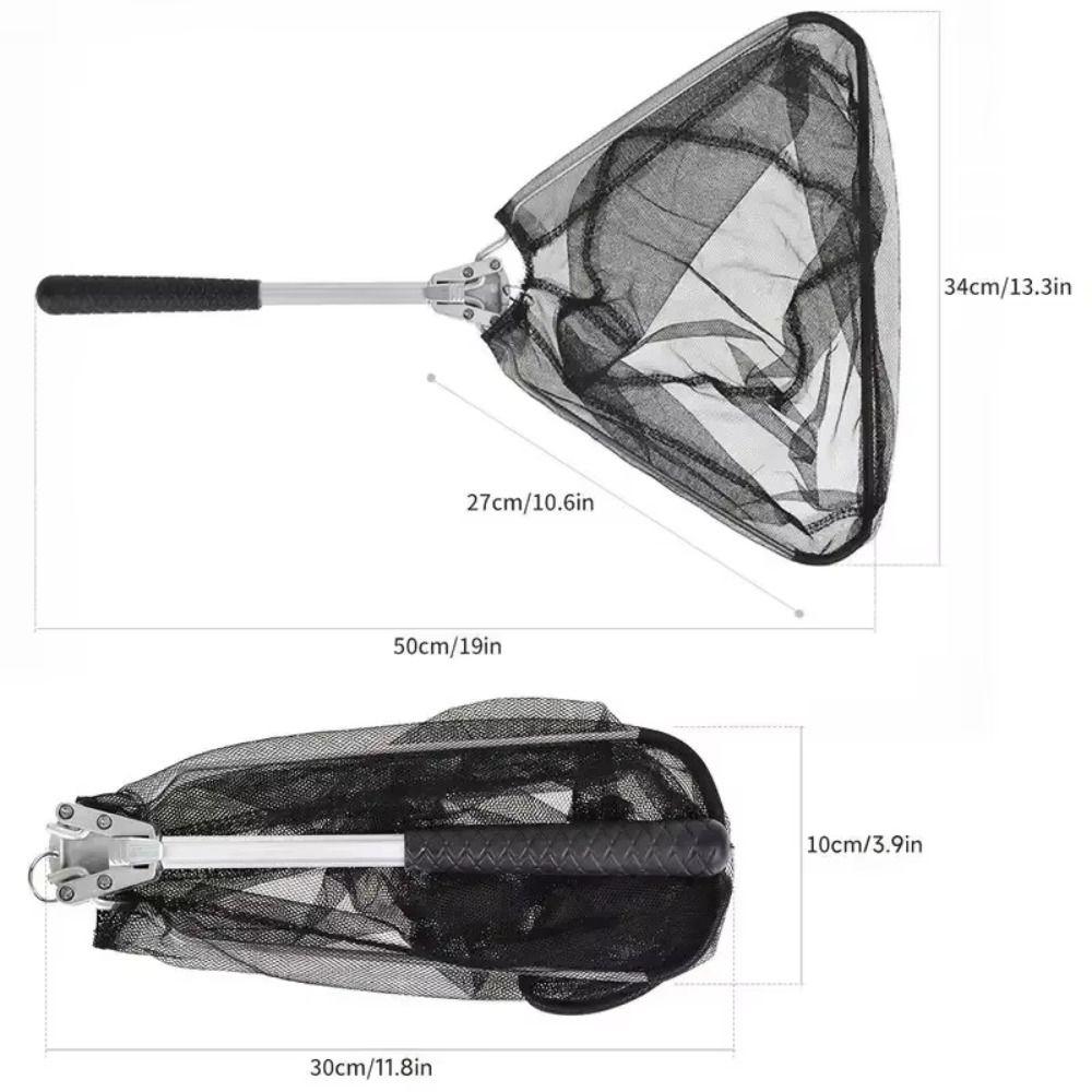 High Quality Aluminum Alloy Fishing Net Black Color 50cm/19in Mini Folding Fishing Net Triangle Shape Durable