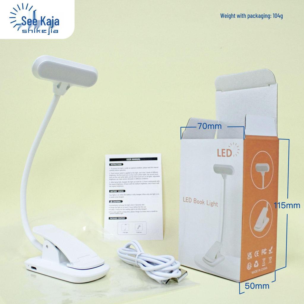 Compact USB-Rechargeable Clip-On Desk Lamp: 9-LED Eye Protection with Three-Color Display for Students