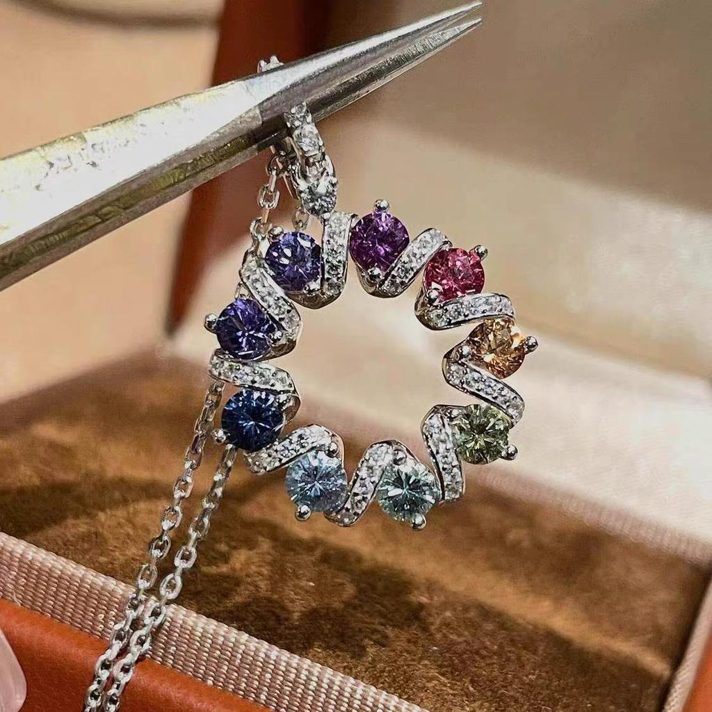 "Rainbow Prologue" Full Diamond Rainbow Donut Necklace Fashion Light Luxury Niche Design Rainbow Clavicle Chain