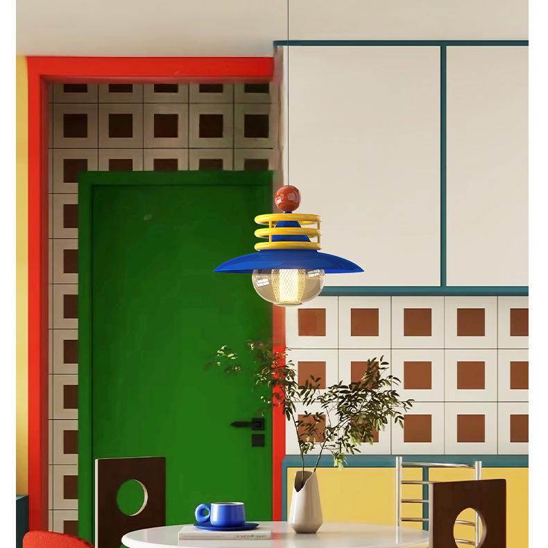 Dopamine Dining Table Set with Swing Arm Pendant Light and Eye-Protecting Ceiling Light for Kids