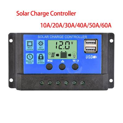 Solar Charge Controller 12V 24V PWM 10A 20A 30A 40A 50A 60A  with Adjustable LCD Display Dual USB Port Timer Setting Auto Parame