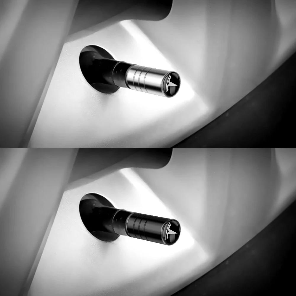 Bilklistermärke Tesla 4 st Bilhjul Däckventilhatt Nylon Nyckelring Snöre Nyckelringar För Tesla WYE Invader Juguete Modell 3 Y S X Spa