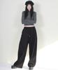 Deumakeu Wide-Fit Corduroy One-Pleat Elastic Pants Black
