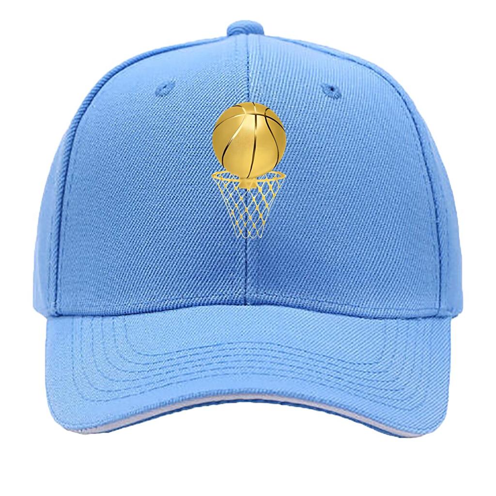Golden Basketball And Basketball Frame Print Gift Fashionable Adjustable Baseball Cap Sandwich Baseball Cap