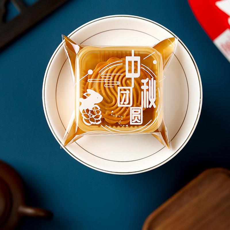 100Pcs Square Moon Cake Trays Mooncake Packaging Bag With Cover Food Container Holder Gold Plastic Cake For Cookie Egg Tart