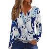 Women's Fashion Casual Halloween Printed V-Neck Button Trim Long Sleeve T-Shirt Top