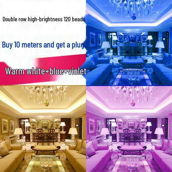 Waterproof 220V LED Strip Lights: Tri-Color, Self-Adhesive, Extra Bright for Living Room, Ceiling Trough, and Outdoor Use