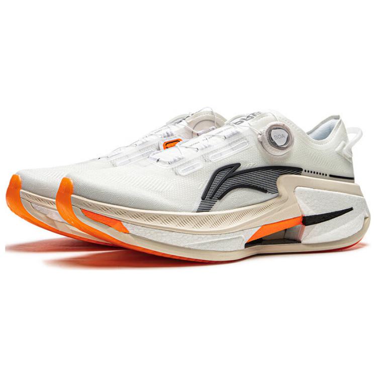 Li Ning Cushioning Slip Resistant Abrasion Resistant Low Top Running Shoes Men's White Black Orange ARZU005-3