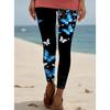 Damen Leggings Vintage Mode Lässig Knöchellang Hoher Bund Aquarell Blumenmuster Druck Thermisch Warm Weich Atmungsaktiv Mikro-elastisch